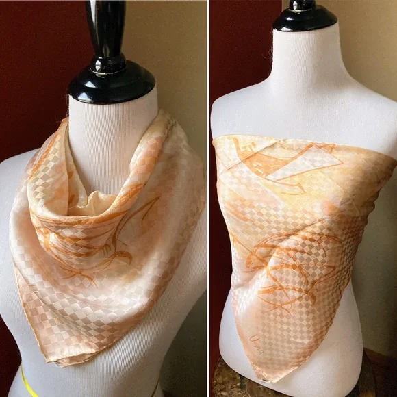 Vintage Vera Neumann Silk Japanese Asian Boat Landscape Square Handrolled Scarf - Picture 4 of 12